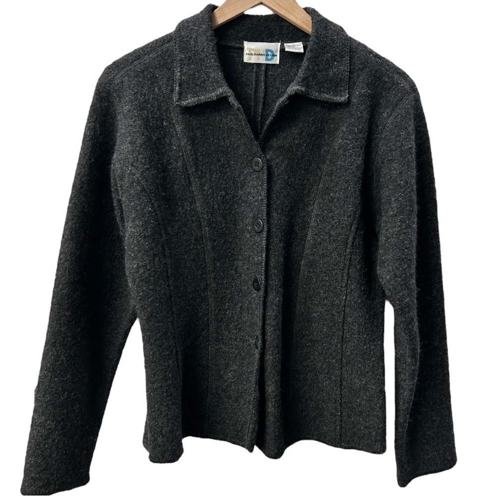 Paul Harris Design Womens Button Up Wool Jacket Coat Size Medium Dark Grey